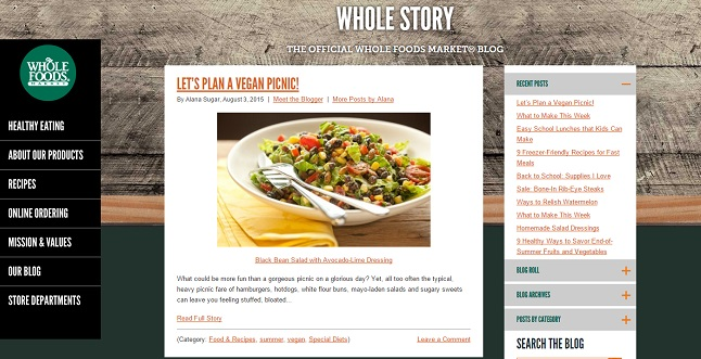 Whole Foods award-winning blog