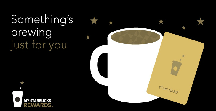 My Starbucks Rewards Ad with cup and gold level card
