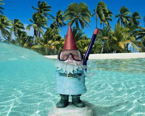 Travelocity Ad - Gnome in the ocean with snorkel gear