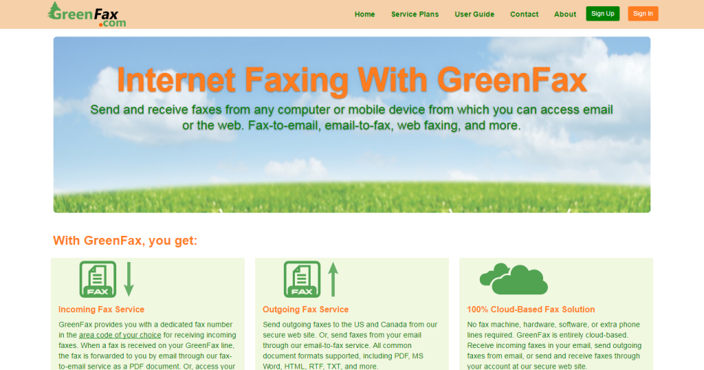 Greenfax.com homepage screenshot